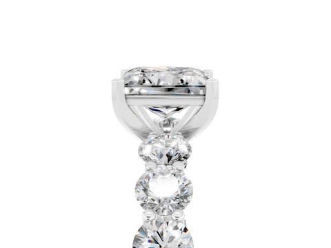 White gold Princess Cut Moissanite Prong Setting with Side Stones on a Pave Band_5
