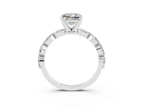 White gold Princess Cut Moissanite Ring with Marquise Side Stones and Prong Setting_3