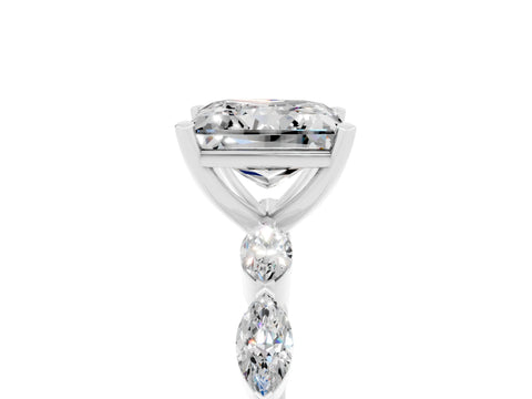 White gold Princess Cut Moissanite Ring with Marquise Side Stones and Prong Setting_5