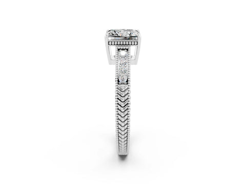 White gold Princess Cut Moissanite Ring with Milgrain Pavé Band and Four-Prong Setting_14