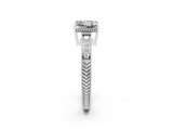 White gold Princess Cut Moissanite Ring with Milgrain Pavé Band and Four-Prong Setting_14