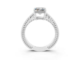 White gold Princess Cut Moissanite Ring with Milgrain Pavé Band and Four-Prong Setting_15