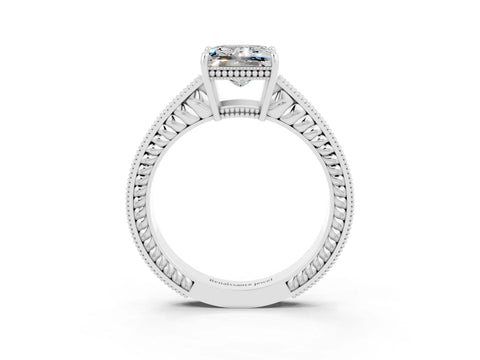 White gold Princess Cut Moissanite Ring with Milgrain Pavé Band and Four-Prong Setting_15