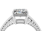 White gold Princess Cut Moissanite Ring with Milgrain Pavé Band and Four-Prong Setting_16