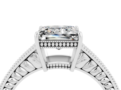 White gold Princess Cut Moissanite Ring with Milgrain Pavé Band and Four-Prong Setting_16