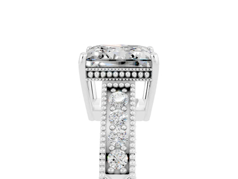 White gold Princess Cut Moissanite Ring with Milgrain Pavé Band and Four-Prong Setting_17
