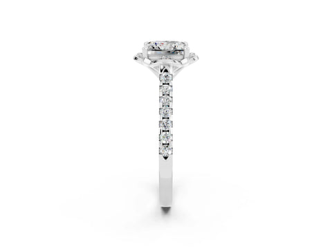 White gold Princess Cut Moissanite Ring with Pavé Band and Floral Prong Setting_2