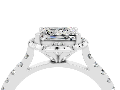 White gold Princess Cut Moissanite Ring with Pavé Band and Floral Prong Setting_4