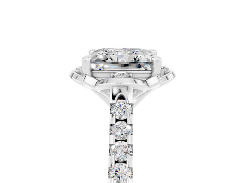 White gold Princess Cut Moissanite Ring with Pavé Band and Floral Prong Setting_5