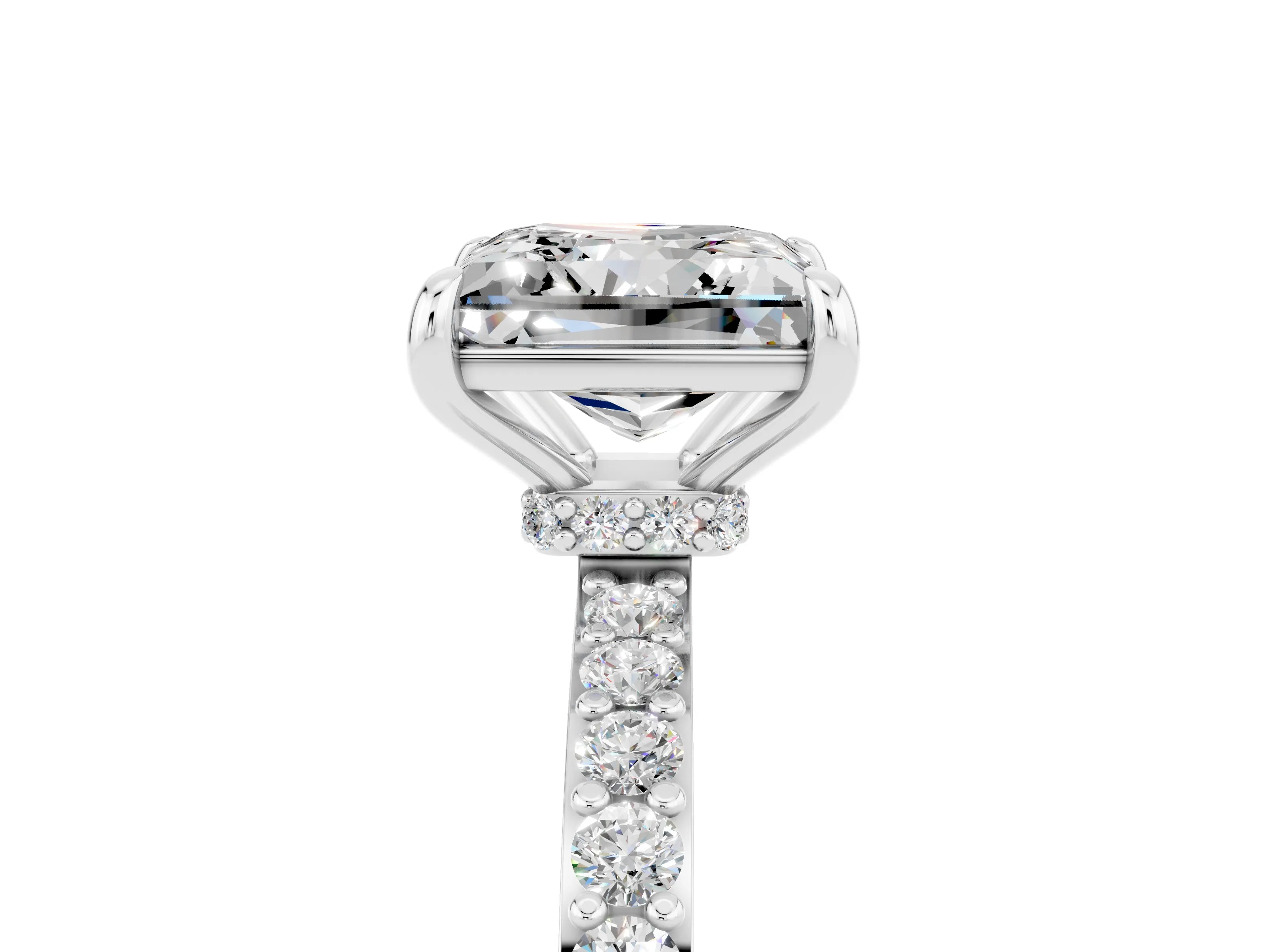 White gold Princess Cut Moissanite Ring with Pavé Band and Four-Prong Setting_5
