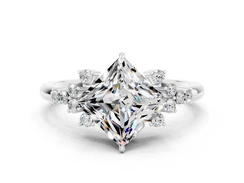 White gold Princess Cut Moissanite Ring with Side Stones and Four-Prong Setting_36