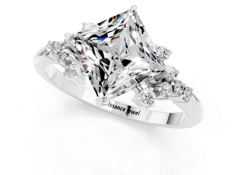 White gold Princess Cut Moissanite Ring with Side Stones and Four-Prong Setting_37