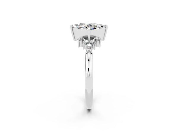 Platinum Princess Cut Moissanite Ring with Side Stones and Four-Prong Setting