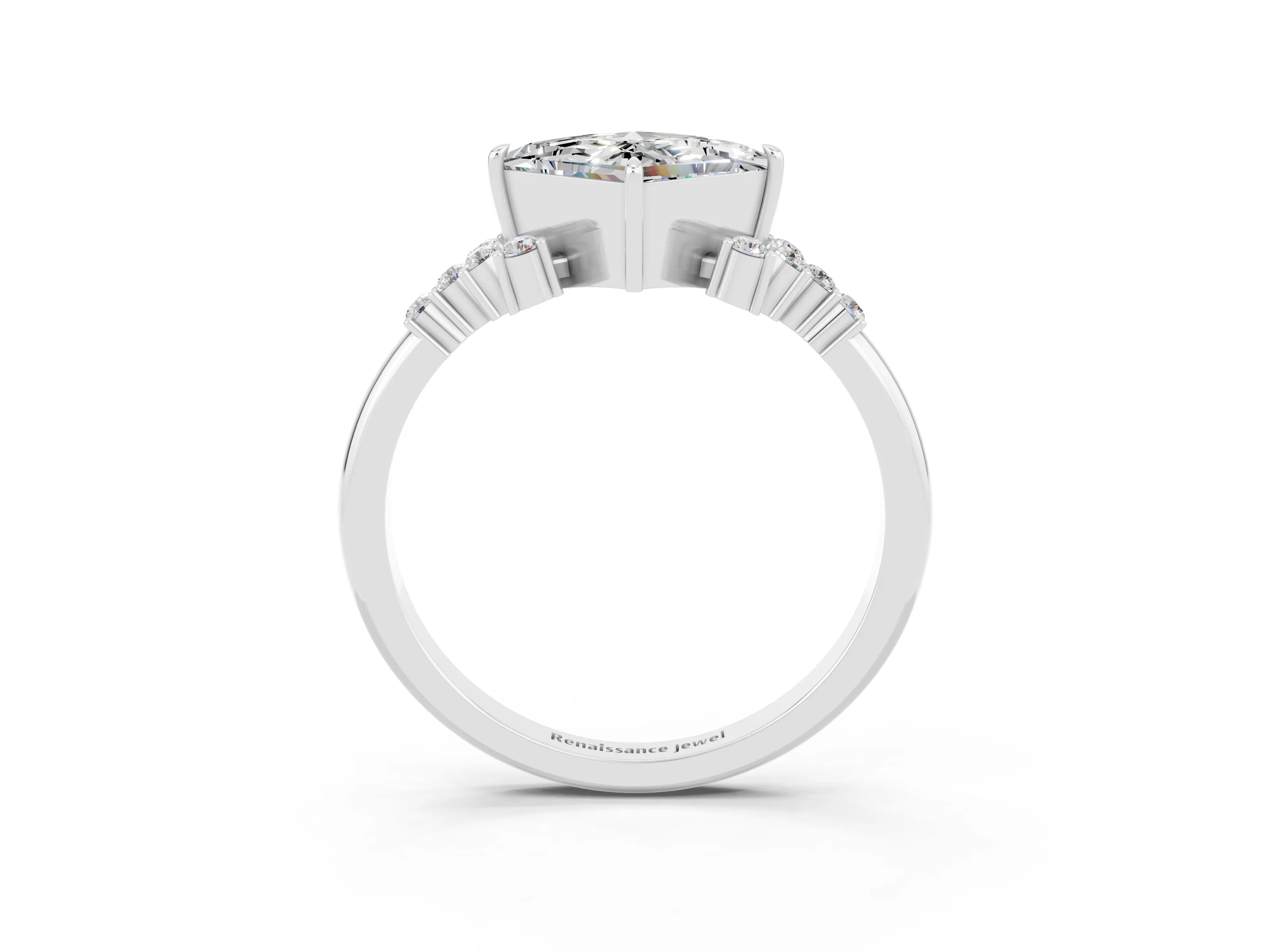 White gold Princess Cut Moissanite Ring with Side Stones and Four-Prong Setting_39