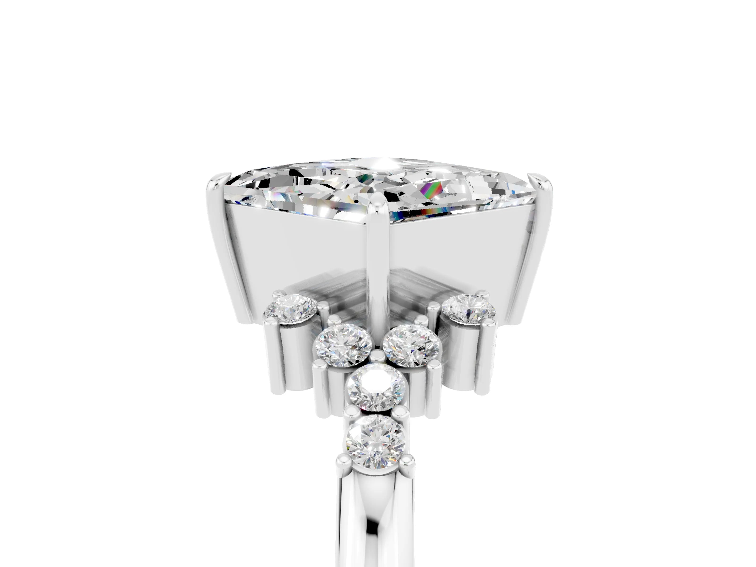White gold Princess Cut Moissanite Ring with Side Stones and Four-Prong Setting_41