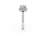 White gold Princess Cut Moissanite Scalloped Halo Engagement Ring with Round Shared Prong Band_14