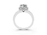 White gold Princess Cut Moissanite Scalloped Halo Engagement Ring with Round Shared Prong Band_15