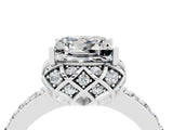 White gold Princess Cut Moissanite Scalloped Halo Engagement Ring with Round Shared Prong Band_16