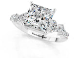 White gold Princess Cut Moissanite Scattered Round Accent Ring with Prong Setting_25