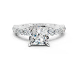 White gold Princess Cut Moissanite Side Stone Solitaire Ring with Round  and Four-Prong Setting_48