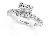 White gold Princess Cut Moissanite Side Stone Solitaire Ring with Round  and Four-Prong Setting_49