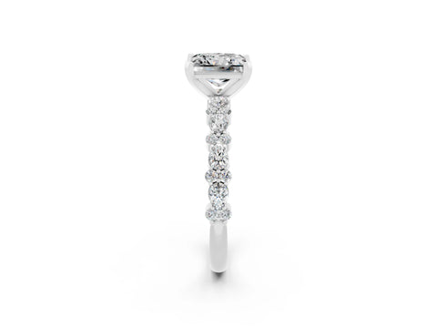 White gold Princess Cut Moissanite Side Stone Solitaire Ring with Round  and Four-Prong Setting_50