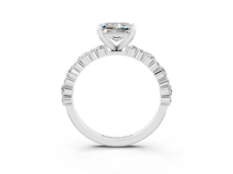 White gold Princess Cut Moissanite Side Stone Solitaire Ring with Round  and Four-Prong Setting_51