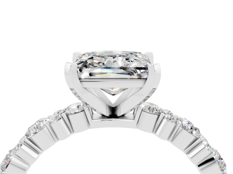 White gold Princess Cut Moissanite Side Stone Solitaire Ring with Round  and Four-Prong Setting_52