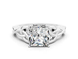 White gold Princess Cut Moissanite Solitaire Celtic Knot Ring with Four-Prong Setting_12