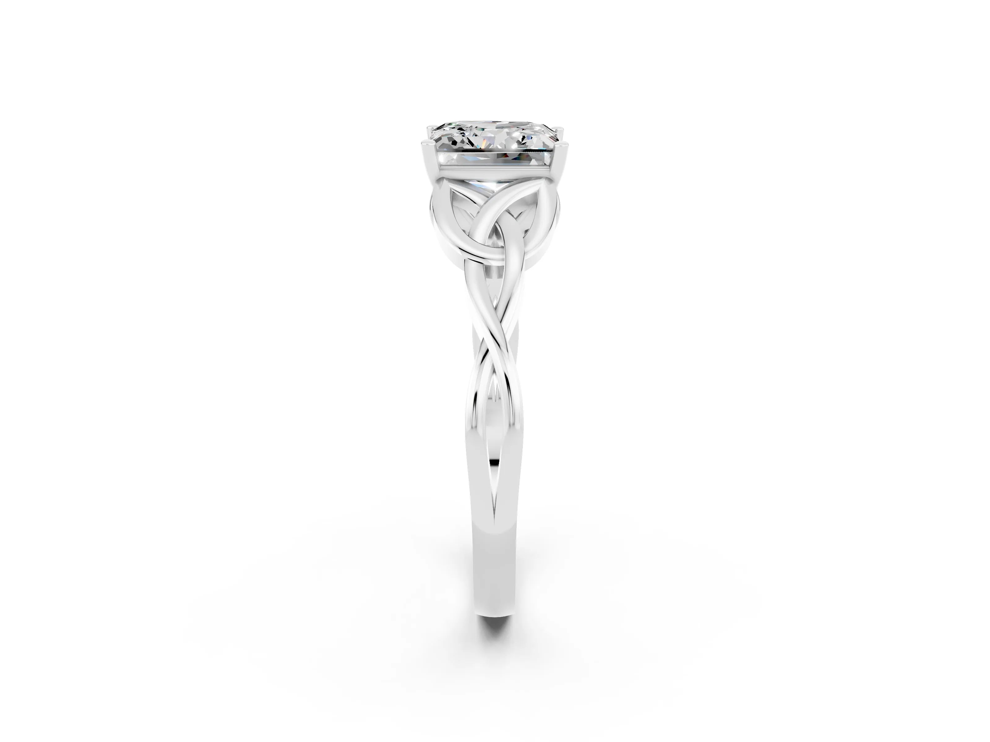 White gold Princess Cut Moissanite Solitaire Celtic Knot Ring with Four-Prong Setting_14