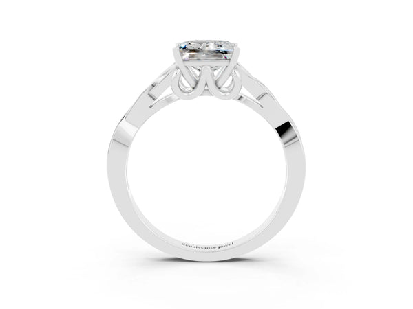 Platinum Princess Cut Moissanite Solitaire Celtic Knot Ring with Four-Prong Setting