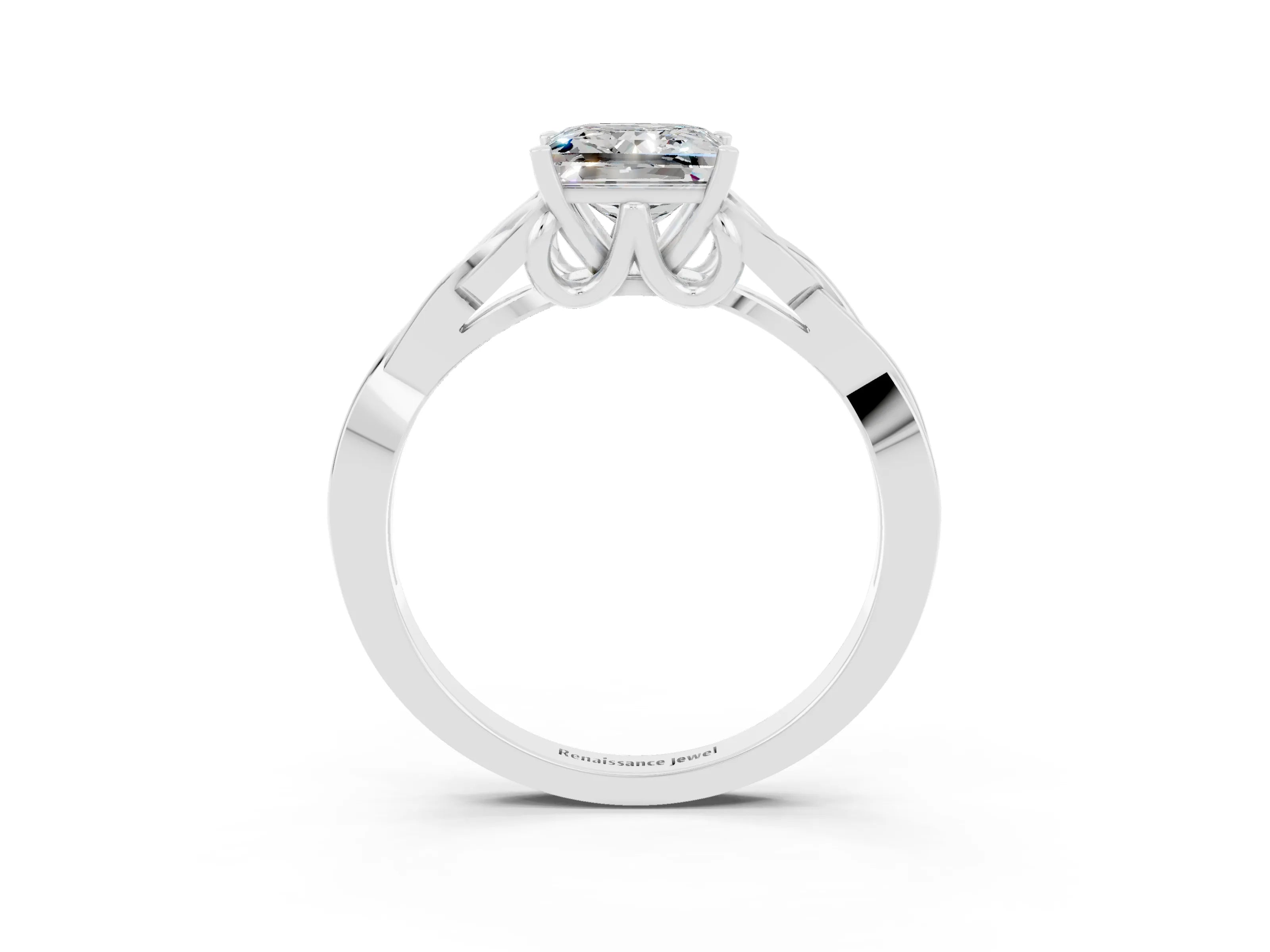 White gold Princess Cut Moissanite Solitaire Celtic Knot Ring with Four-Prong Setting_15