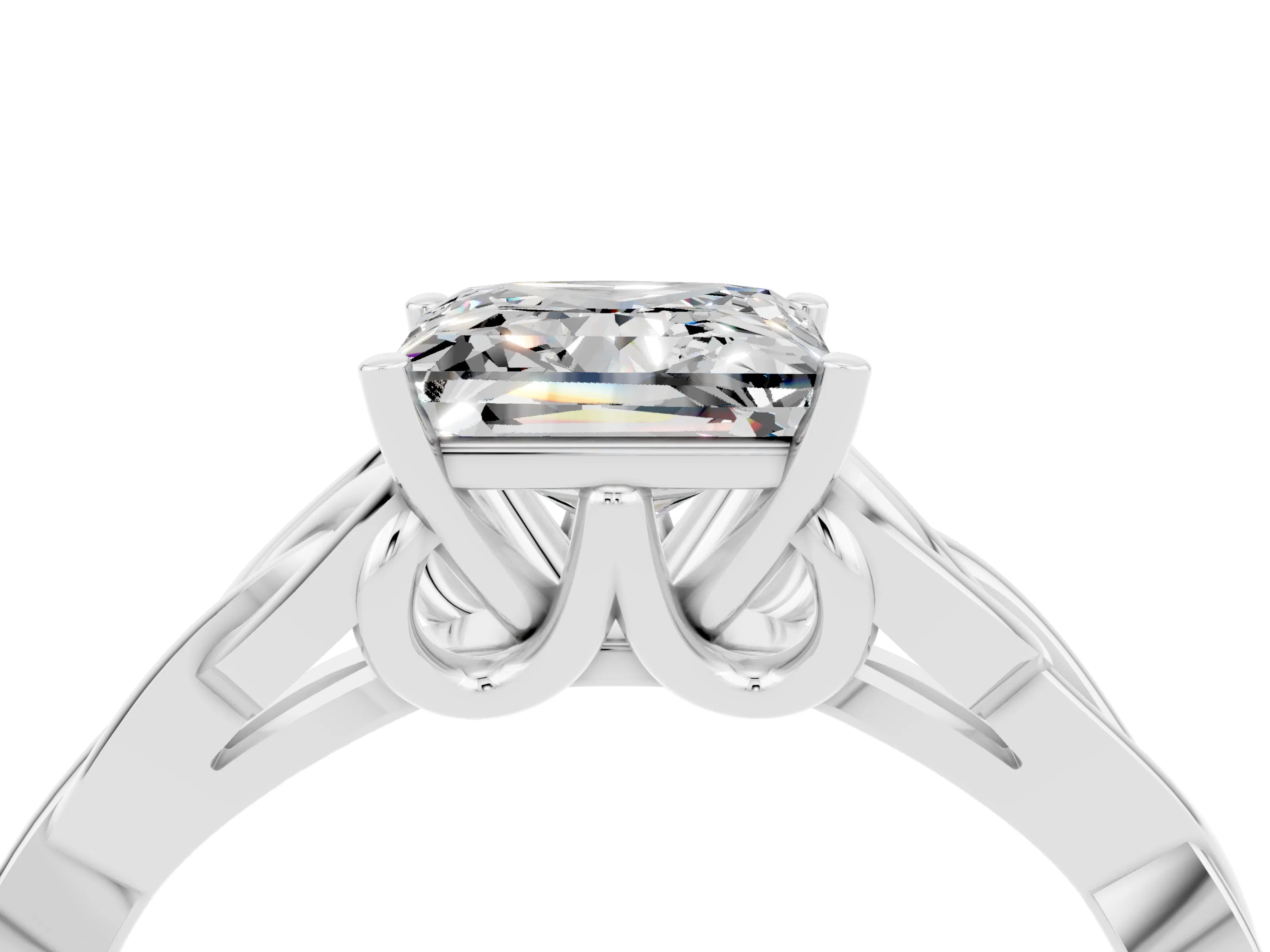 White gold Princess Cut Moissanite Solitaire Celtic Knot Ring with Four-Prong Setting_16