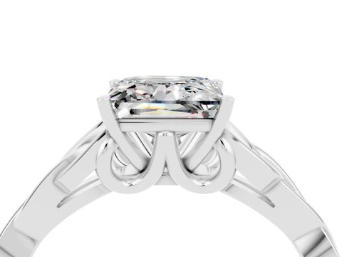 White gold Princess Cut Moissanite Solitaire Celtic Knot Ring with Four-Prong Setting_16