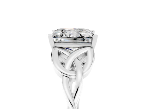 White gold Princess Cut Moissanite Solitaire Celtic Knot Ring with Four-Prong Setting_17
