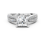 White gold Princess Cut Moissanite   Solitaire Diamond Ring with Milgrain Pavé Band and Four-Prong Setting_52