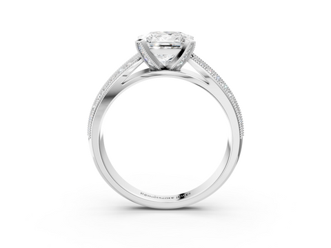 White gold Princess Cut Moissanite   Solitaire Diamond Ring with Milgrain Pavé Band and Four-Prong Setting_54