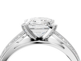 White gold Princess Cut Moissanite   Solitaire Diamond Ring with Milgrain Pavé Band and Four-Prong Setting_57