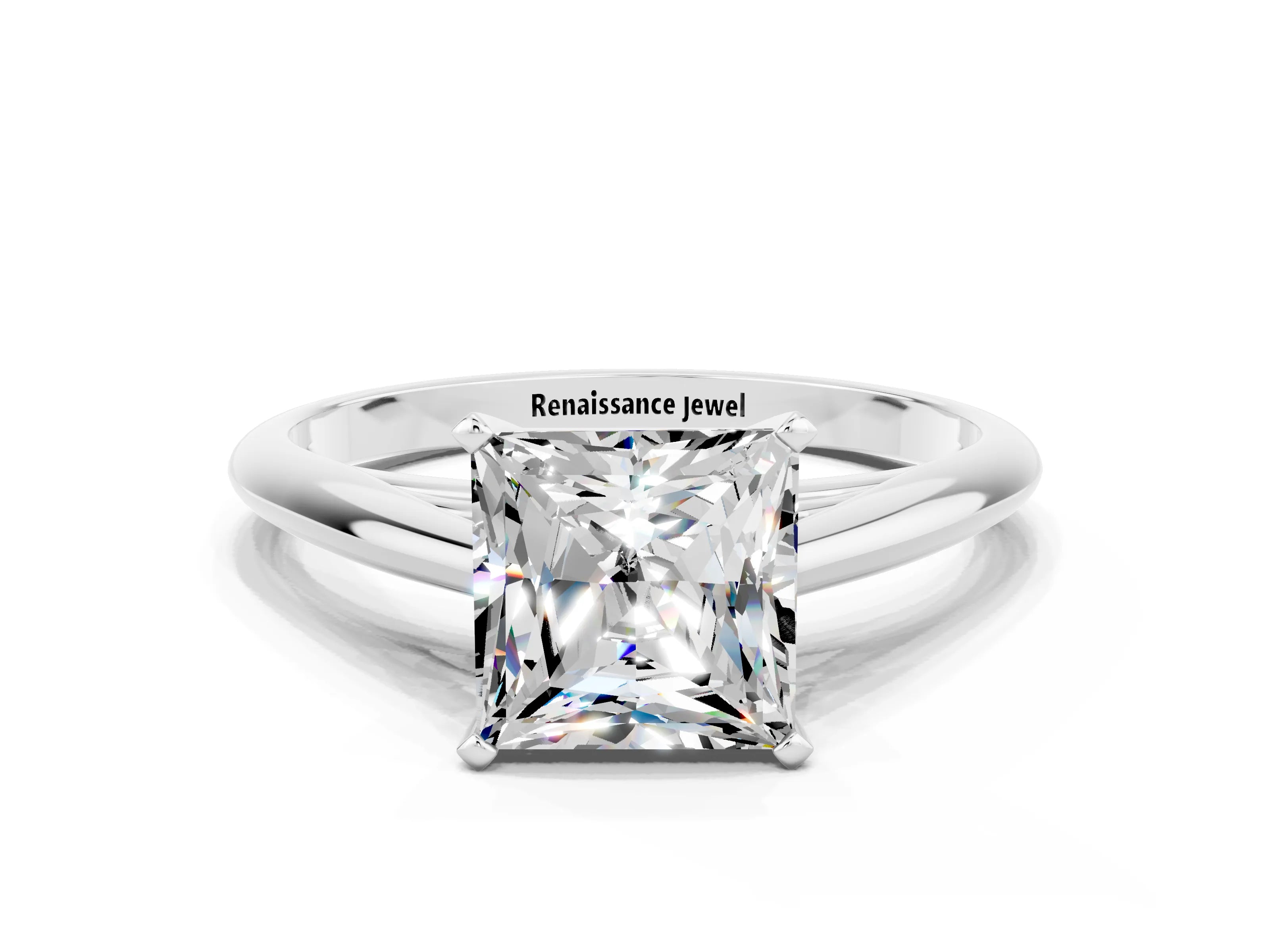 White gold Princess Cut Moissanite Solitaire Engagement Ring with Cathedral Setting and Four-Prong Mount_12