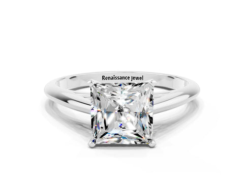 White gold Princess Cut Moissanite Solitaire Engagement Ring with Cathedral Setting and Four-Prong Mount_12