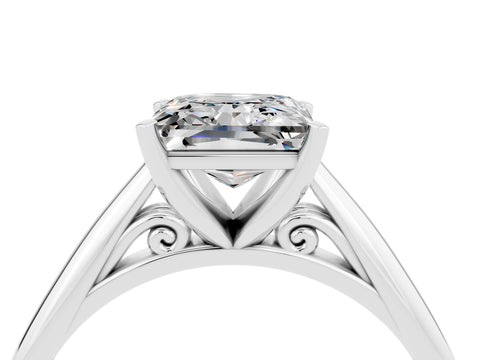 White gold Princess Cut Moissanite Solitaire Engagement Ring with Cathedral Setting and Four-Prong Mount_16