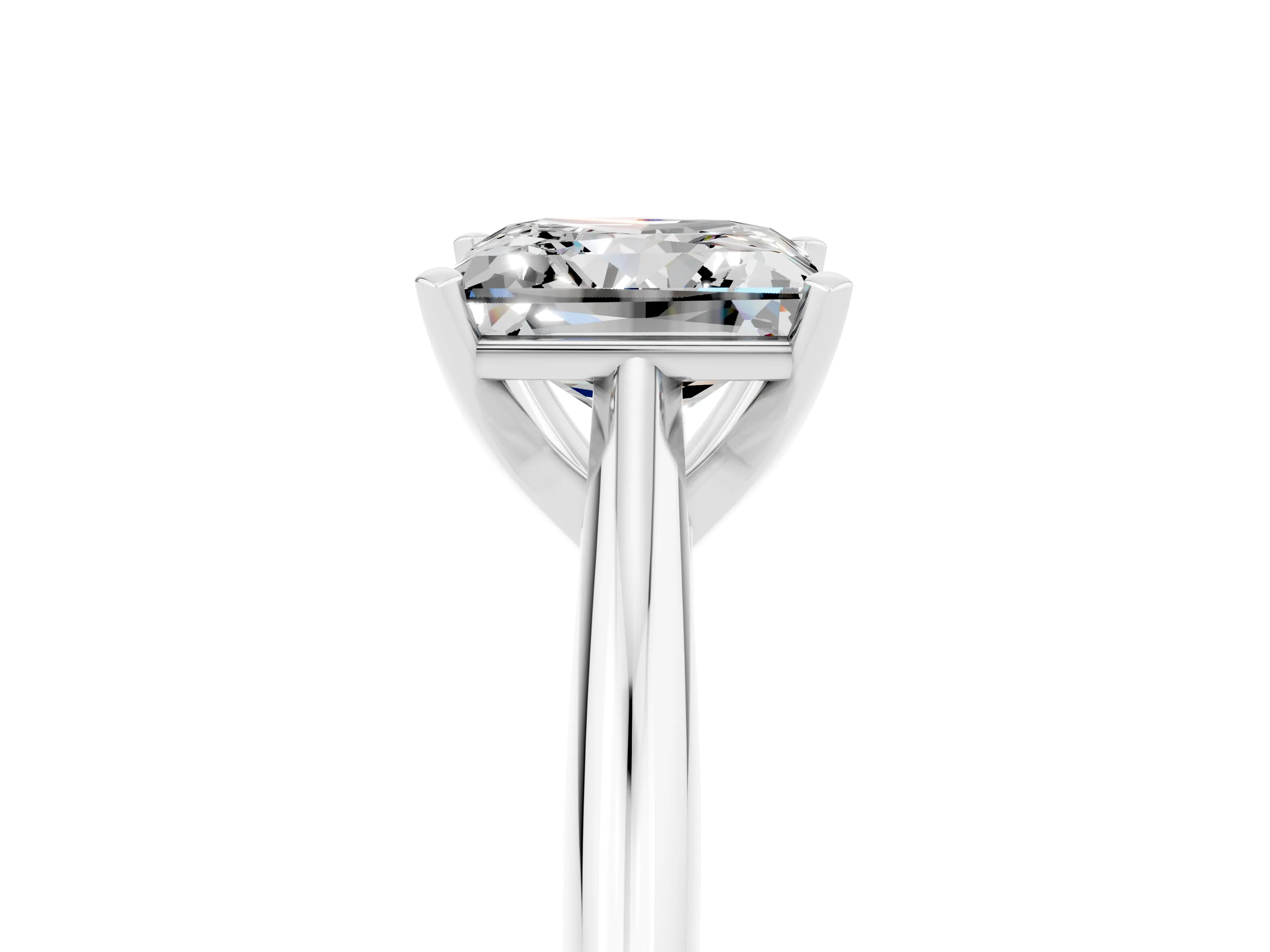 White gold Princess Cut Moissanite Solitaire Engagement Ring with Cathedral Setting and Four-Prong Mount_17