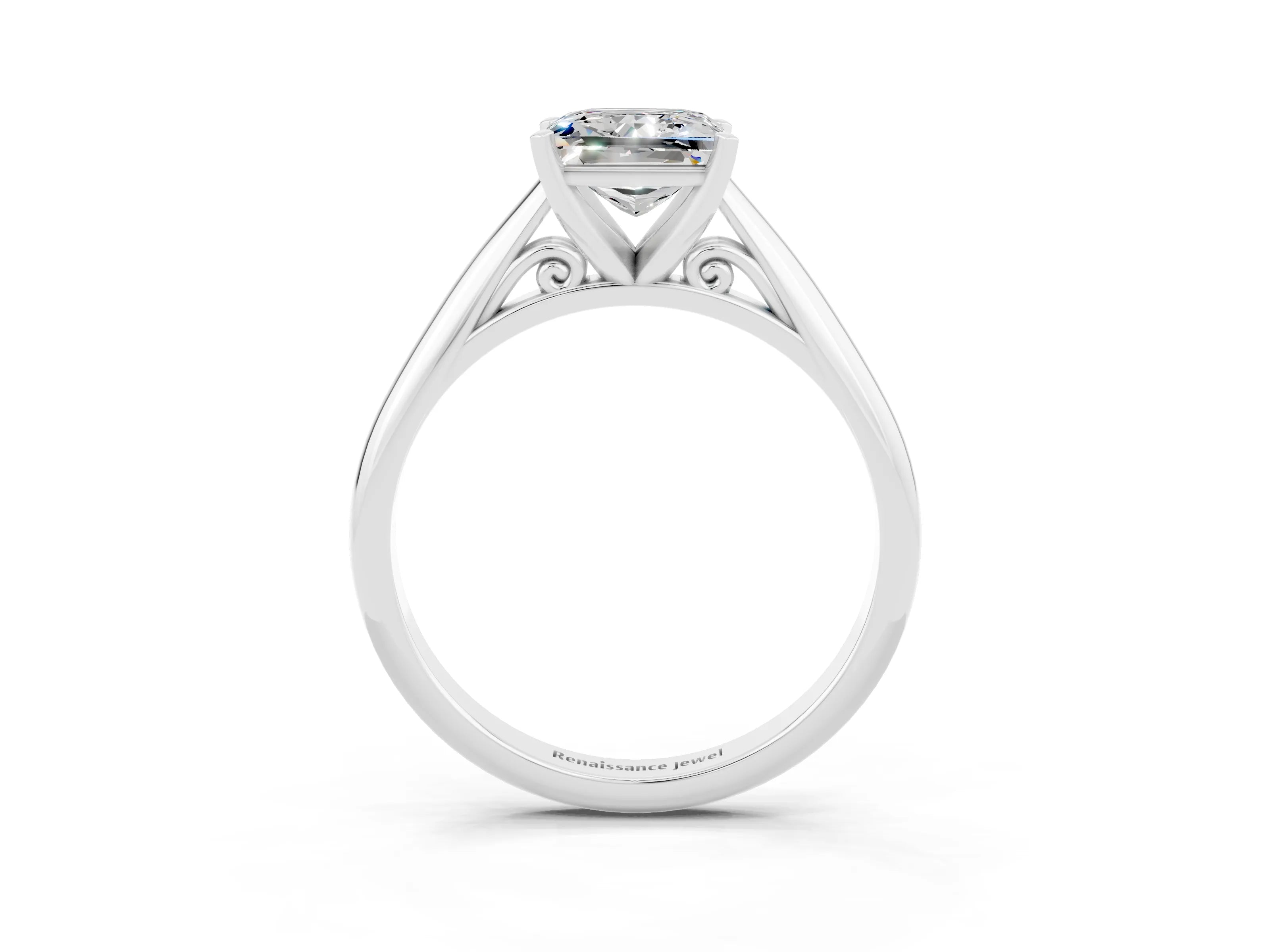 White gold Princess Cut Moissanite Solitaire Engagement Ring with Cathedral Setting and Four-Prong Mount_27