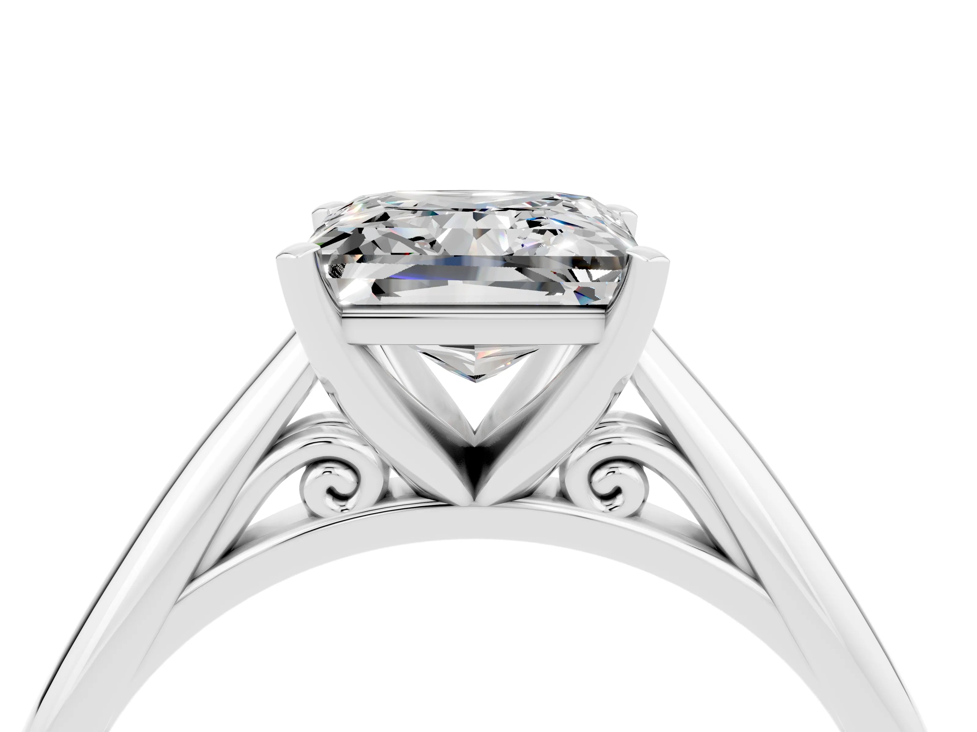 White gold Princess Cut Moissanite Solitaire Engagement Ring with Cathedral Setting and Four-Prong Mount_28