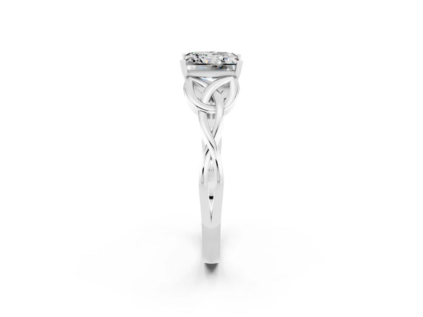 Platinum Princess Cut Moissanite Solitaire Engagement Ring with Celtic Knot Band and Four-Prong Setting
