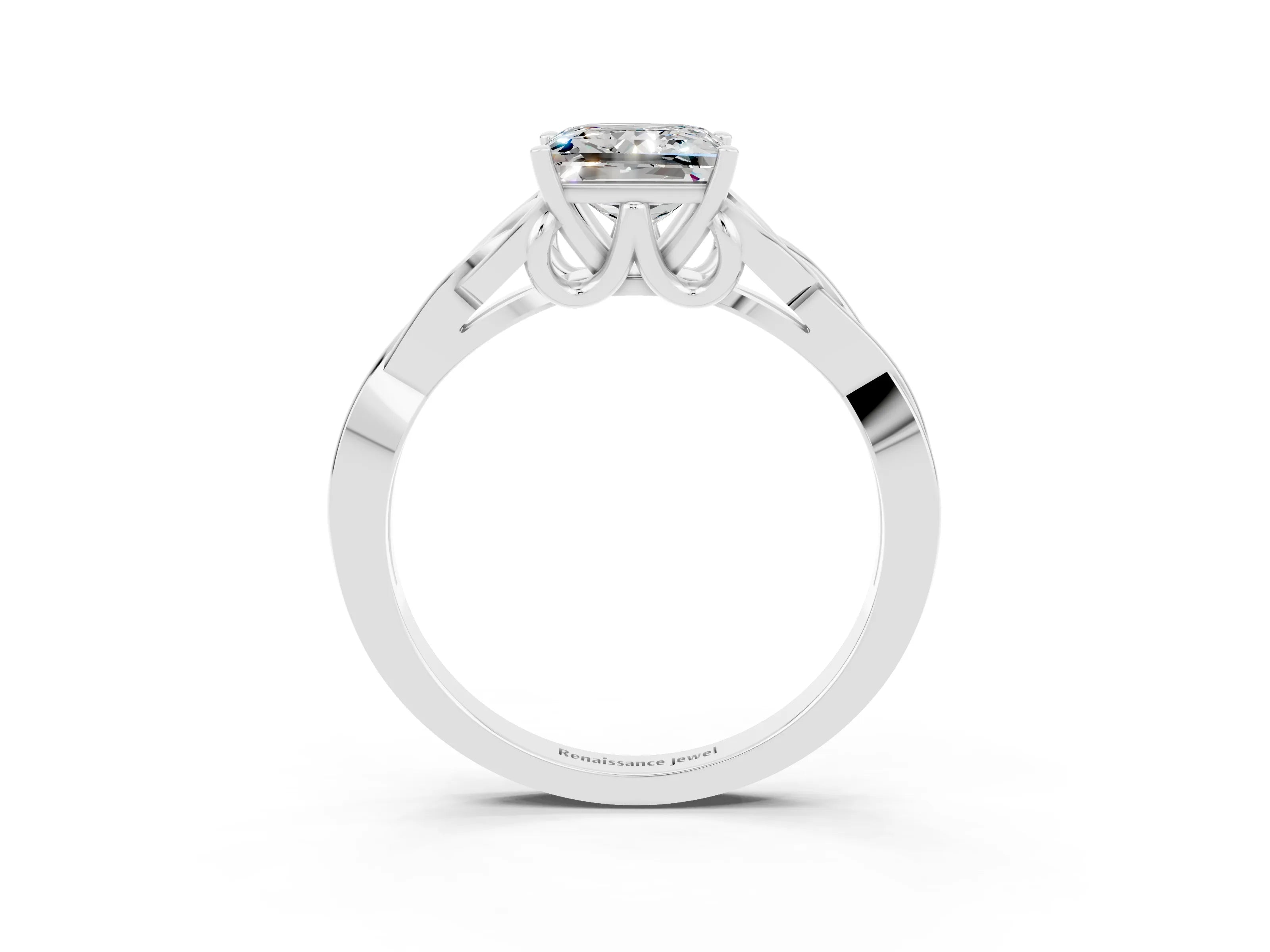 White gold Princess Cut Moissanite Solitaire Engagement Ring with Celtic Knot Band and Four-Prong Setting_3