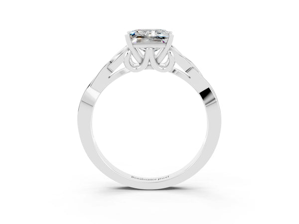 Silver Princess Cut Moissanite Solitaire Engagement Ring with Celtic Knot Band and Four-Prong Setting