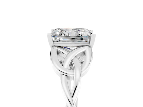 White gold Princess Cut Moissanite Solitaire Engagement Ring with Celtic Knot Band and Four-Prong Setting_5