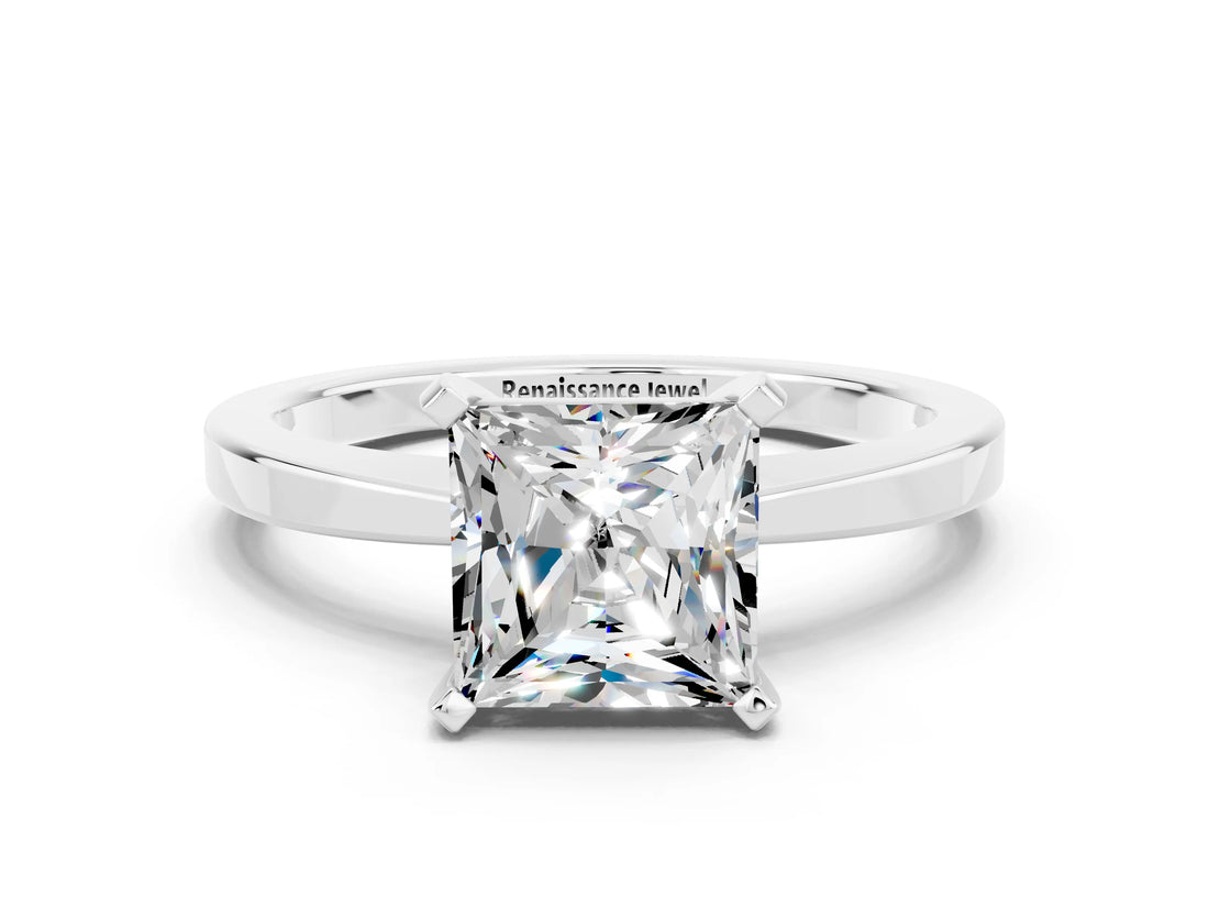 White gold Princess Cut Moissanite Solitaire Engagement Ring with Classic Band and Four-Prong Setting_24