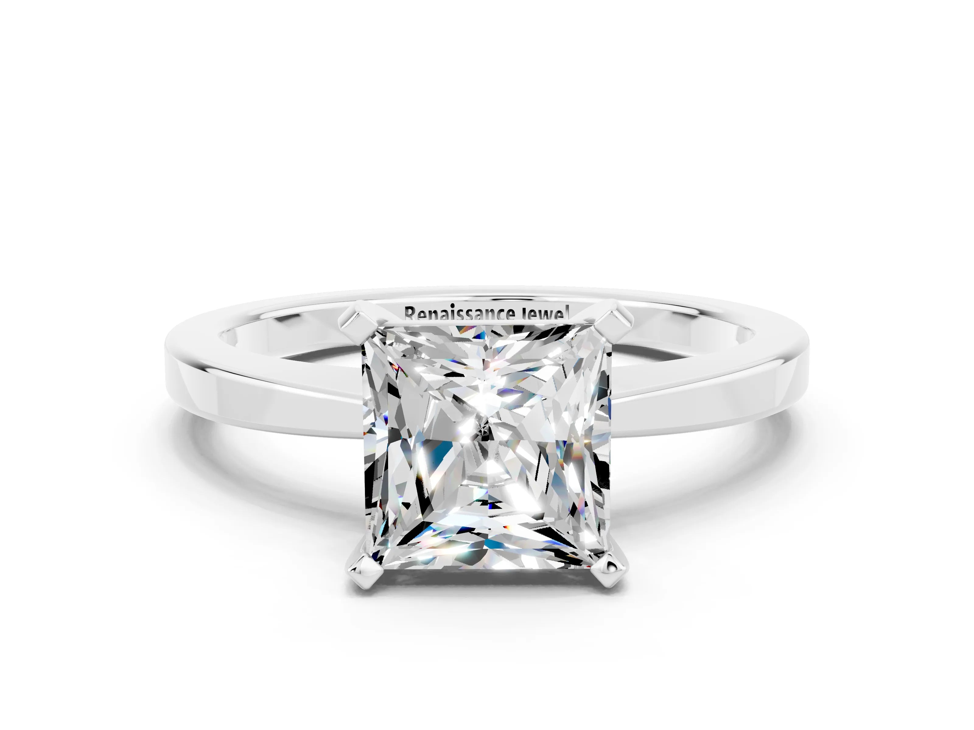 White gold Princess Cut Moissanite Solitaire Engagement Ring with Classic Band and Four-Prong Setting_24